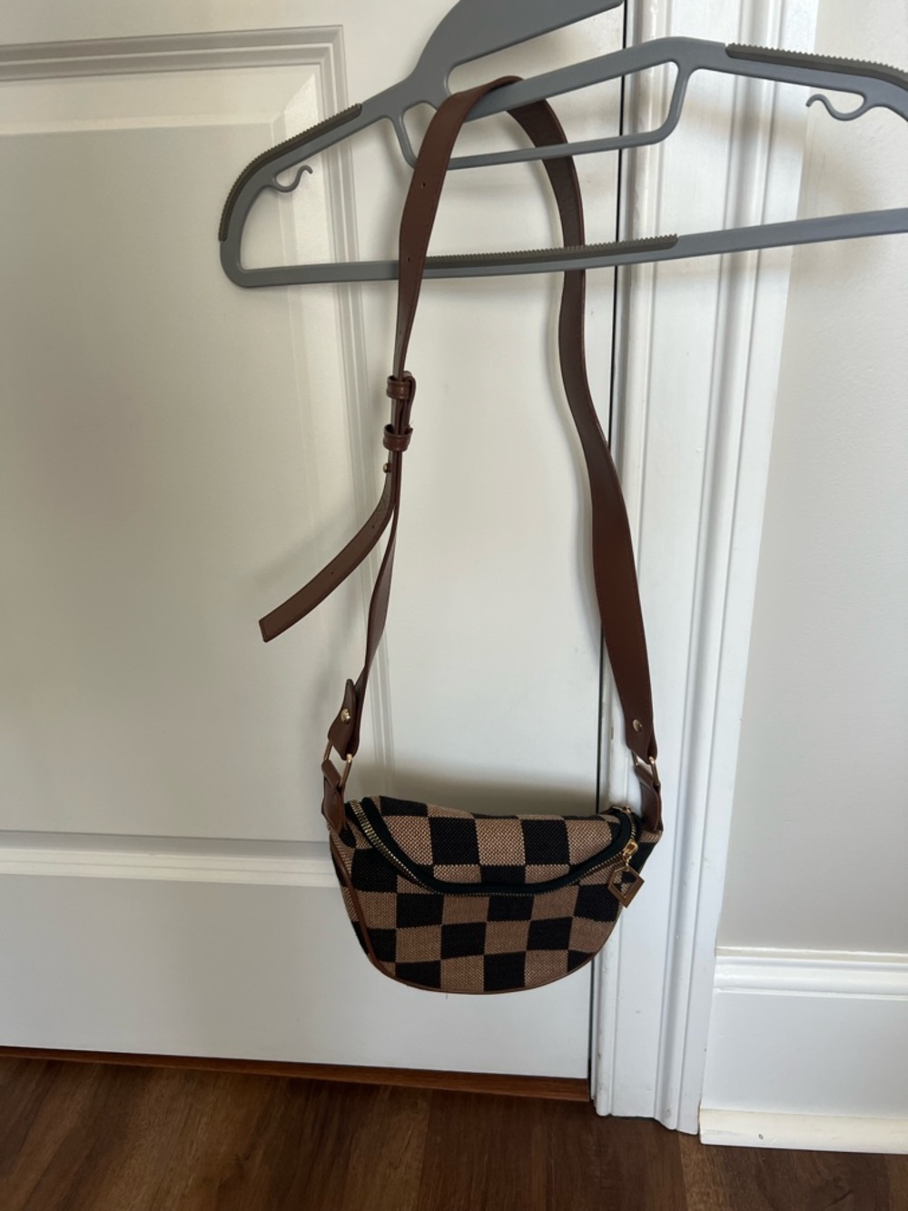 Checkerboard Crossbody Bag in Brown and Black